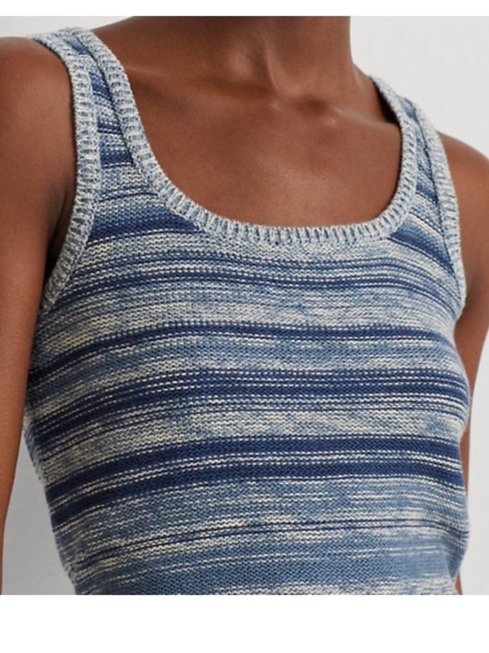 Lauren Ralph Lauren Blue Multi-Stripe Knit Linen Blend Tank Top Size 2X - Picture 5 of 12